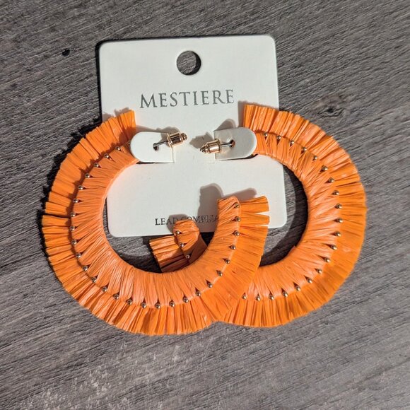Orange Bohemian Raffia Hoop Earrings - Picture 2 of 4